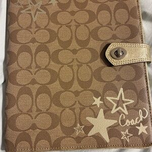 Coach brown canvas signature tablet or notebook cover